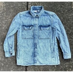 Colorful Planet Denim Jacket Teen button down raw hem tagged‎ 12 Large